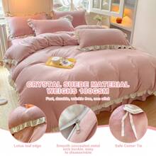Comfortable Velvet Bedding Comforter Set,Soft Brushed Microfiber Reverse For Bed In A Bag Cozy Velvet Comforter Sets,All-Season Home Textile,Duvet Cover Set With Sham For Twin,Queen Size,Christmas New Year Holiday Gifts - Dusty Pink - View 4