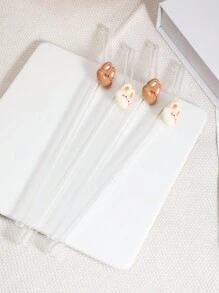 1pc Heat-Resistant Glass Straw With Rabbit Ear Decor, Perfect For Drinking Juice, Milk Tea, Coffee, Cold Drinks. Bent Straw Design, Suitable For Back To School, Gifts, Christmas, Valentine's Day, New Year, Birthday, Elegant Gift Set