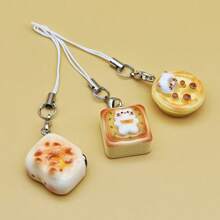 3PCS Set Super Cute Japanese Style Cat Bread Phone Charms: Kitten Toast Keychains, Adorable Bag Pendant, Perfect Gift