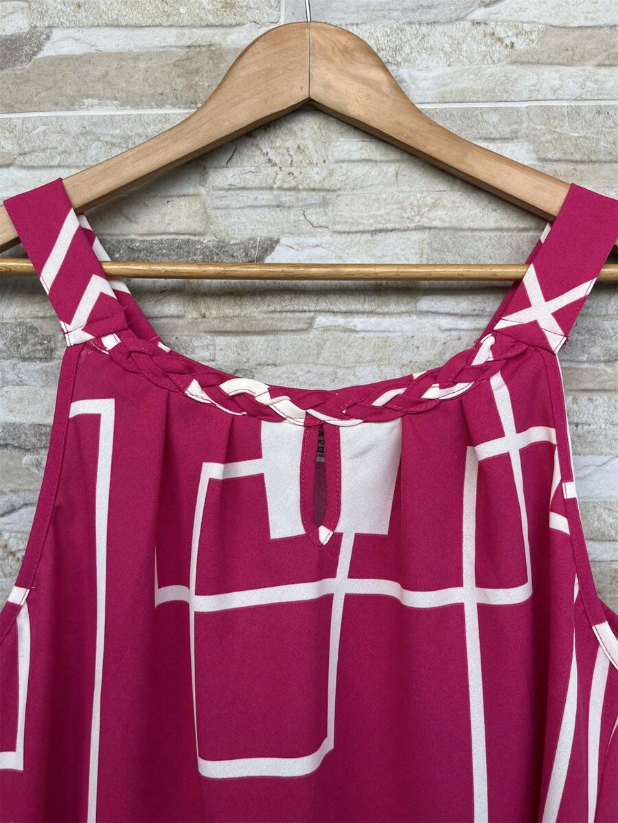 Tank Top Elaborate Braids On The Neckline Duna Women's Blouse Dress Up With Thin Straps Plain (HAS PLUS SIZE G2(48) Crepe Print - 紫色印花 - 查看 1