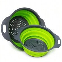 Juego de 1/2 piezas Colador plegable de silicona, escurridor con mango ahorra espacio, cesta de drenaje plegable para frutas, verduras, pasta - Herramienta de cocina verde para un almacenamiento fácil