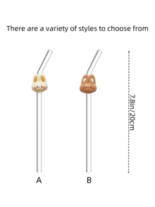 1pc Heat-Resistant Glass Straw With Rabbit Ear Decor, Perfect For Drinking Juice, Milk Tea, Coffee, Cold Drinks. Bent Straw Design, Suitable For Back To School, Gifts, Christmas, Valentine's Day, New Year, Birthday, Elegant Gift Set