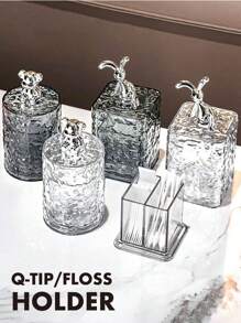 1 pieza Caja de almacenamiento de escritorio/baño, adecuada para guardar palillos, hilo dental, brochas de maquillaje pequeñas, con tapa para evitar el polvo, decorada con conejo/oso, adecuada para el hogar, hotel, restaurante. Gran regalo para mujeres, regalo de Navidad.