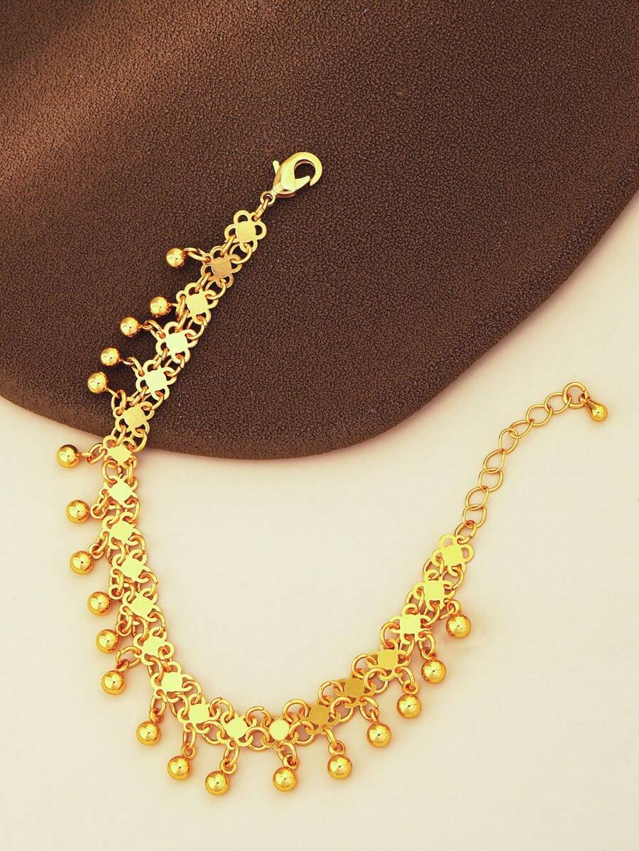 1 件简约波西米亚金色串珠球流苏手链几何串珠链手链适合女性每天佩戴作为情人节礼物 - 金黃色 - 查看 1