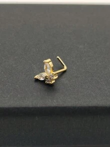 1pc Light Luxury Elegant Butterfly Style L Rod Nose Stud Micro Inlay Zirconia Piercing Nose Stud Ladies Girls Gift Jewelry