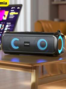 ROCKMIA Enceinte Bluetooth sans fil avec lumière RGB respirante, caisson de graves, stéréo à faible latence, design portable avec sangle, prend en charge AUX/USB/Carte TF/charge Type-C/radio FM, convient pour intérieur, extérieur, maison, plage, voyage, ordinateur, fête, cadeau de vacances