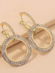 1 对超大几何圆形时尚百搭耳环，经典欧美设计，个性化珠宝，情人节绝佳礼物 - 金色 - 查看 4