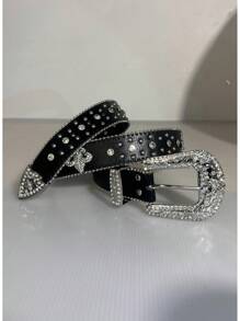 Latest Rhinestone Decorated Belt, Y2K Fully Rhinestone Bling Bling Belt, Cross Rhinestone Punk Belt, Sequin Rivet Punk Belt, Fashion Versatile - Multicolor - View 3
