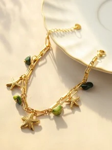 Mazuer 1 Stück 18K Goldplattierter Edelstahl Vintage minimalistisches Armband mit Stern Design für Frauen, vielseitig einsetzbar für Zusammenkünfte, Feiertage, Partys, täglichen Weg zur Arbeit, Urlaub