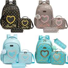 3PCS School Backpacks For Girls Kids Backpack Set With Lunch Box Pencil Bag Elementary Primary Book Bags Fashionable Multi-Layer Backpack - Multicolor - View 1