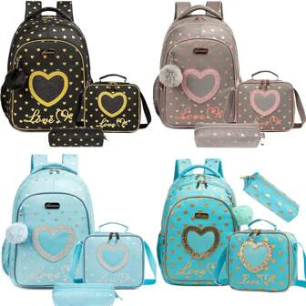 3 件套女童学校背包儿童背包套装带午餐盒铅笔袋小学小学生书包时尚多层背包