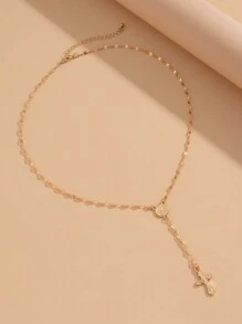 1 st. Modieuze elegante Maagd Maria reliëf Y-vormige lange ketting, vintage religieuze kruis hanger trui ketting voor vrouwen, geschikt voor dagelijks gebruik en bijeenkomsten