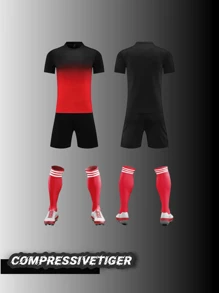 2pcs Boy's Personalized Soccer Jersey - Customizable Name And Number Print Stripe Decor Short Sleeve T-Shirt + Shorts Co-Ord Quick-Drying Sweat-Absorbing Sports Set As Gift