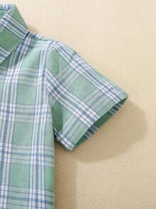 Young Boy Short Sleeve Plaid Shirt, Spring/Summer Tops - Multicolor - View 5