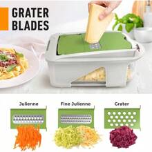 Mueller Pro-Series All-In-One, 12 Blade Mandoline Slicer For Kitchen, Food Chopper, Vegetable Slicer And Spiralizer, Cutter, Dicer, Grater, Kitchen Gadgets Sets With Container, White Sand/Gray - 綠色 - 查看 4