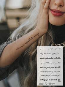 CAT QUEEN ART 4 件装黑色浪漫英文单词、心形、花卉、蝴蝶图案临时纹身贴纸，适合男女，日常、派对、节日礼物，装饰手臂、手腕、胸部、背部