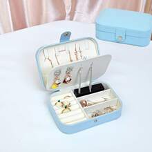 1 pieza Caja de joyería portátil de doble capa, organizador de joyas de viaje mini para aretes, anillos, collares, pulseras, almacenamiento multiusos, regalo del Día de San Valentín para joyas de mujer, para anillos, para collares, para pulseras, accesorio de joyería, bolsa de almacenaje de joyas, regalo de cumpleaños para mamá