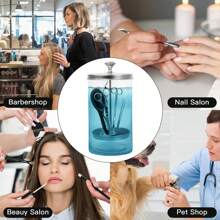TOEDO 美容院消毒罐，理髮店玻璃罐清潔殺菌罐，附有可拆卸籃子，適用於水療、睫毛延長、美甲工具、理髮工具