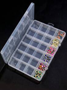 美甲配件收纳盒，24格透明设计，可用于存放美甲工具、宝石、珠子等，适用于DIY艺术手工、美甲小饰品等。