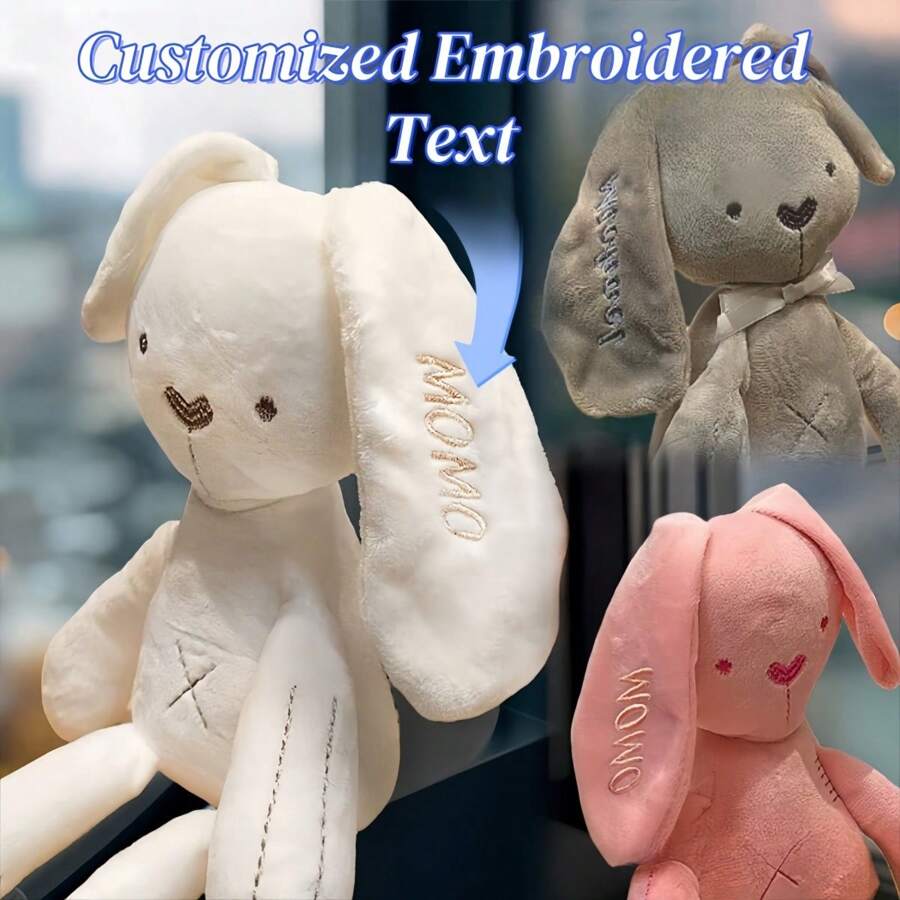 Personalized Embroidered Text, Embroidered Date Of Birth, Soothing Rabbit, Valentine's Day Gift, New Year's Gift, Suitable For Couples, The Elderly, Birthday Commemorative Gift, Customized Stuffed Dolls, Sensory Plush, Emotional Comfort - Multicolor - View 1