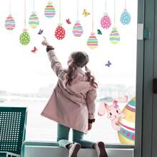 Décorations adhésives statiques pour fenêtre représentant des œufs de Pâques, des lapins, pour porte en verre, autocollants décoratifs visibles des deux côtés pour vitrine de magasin