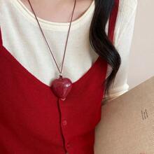 Collar con colgante de corazón rojo y cordón de cera, con corazones negros y marrones, accesorio de moda, regalo para el Día de San Valentín