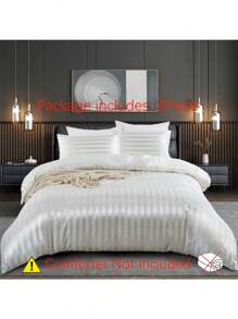 3pcs Down Comforter Cover Set, Satin Solid Soft Cozy Quilt Cover Set, Bedding Set For Bedroom And Guest Room (1* Down Comforter Cover+2* Pillowcases, No Comforter)