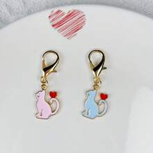 4pcs Cute Cat Heart Pendant Keychain, Unique Cat Tail Heart Shape Keyring, Minimalist Style Bag Charm, Sweet Gift For Girlfriend, Boyfriend, Darling, Friend On Valentine's Day, Easter, Back To School, Key Chain Party Favor - Multicolor - View 5