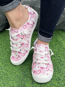 Women's Spring New Lightweight Comfortable Plus Size Shoes, Valentine's Day Heart Print Fashion Slip-On Round Toe Loafers - Multicolor - View 6