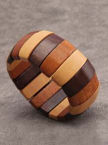 1pc Bohemia Style Literary Retro Elastic Wood Beaded Bracelet For Women, Gradient Brown, Random Color