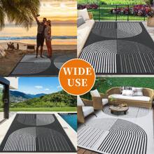 Geometric Outdoor Rug Reversible-Quick Dry Plastic Straw Camping Mats, Patio Rug Waterproof Area Rug For Outside RV Balcony Deck Beach Porch Backyard - Đen và trắng - Xem 7