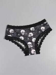 Dircho 10pcs Women Sexy Cute Gothic Chic Low-Rise Briefs - Contrast Lace, Allover Halloween Skull & Eyeballs & Stars & Jack-O-Lanterns Allover Print, Comfortable Hipster Panties For Women - Halloween Lingerie & Underwear-Comfortable, Assorted Styles, Perfect Gift Idea For Special Occasions Or Daily Wear - Multicolor - View 7