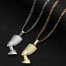 dollrinboy 1Pc Egyptian Queen Nefertiti Pendant Necklace For Women 18K Gold Silver Tone Stainless Steel Pendant Necklace 3mm Figaro Chain Necklace