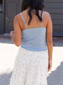 Women Summer Crop Camisole Casual Cute Bow V-Neck Spaghetti Strap Tank Tops Sleeveless T-Shirt For Club Streetwear - Blue - View 4