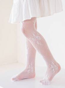 2pcs Girl's White Hollow Out Mesh Pantyhose Tights, Lolita Style & Versatile - White - View 6