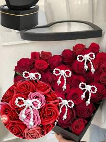 5 sztuk - ręcznie tkana perłowa kokarda, rękodzieło w kształcie serca DIY, dekoracja w postaci sztucznej perły, łańcuch koralikowy, artykuły imprezowe, bukiet róż, akcesoria do aranżacji, przyjęcia świąteczne i dekoracje kwiatowe DIY