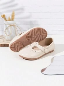 1 Pair Girls Round Toe PU Hook & Loop Soft Bottom Flat Shoes, Suitable For All Seasons - Beige - View 4
