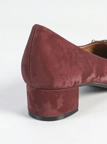 Women Square Toe Comfort Chunky Heel Soft Sole Work Shoes - Red - View 3