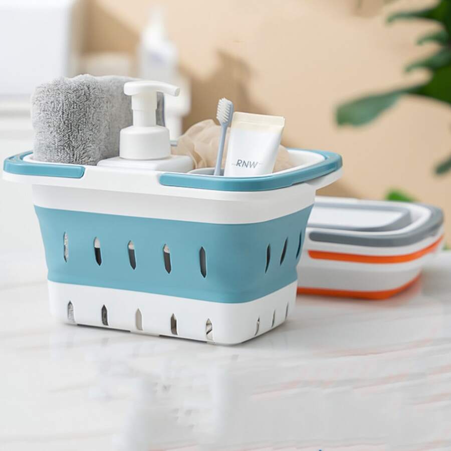折叠脏衣篮家用壁挂式洗衣篮浴室脏衣篮塑料洗衣蓝节省空间可折叠洗衣篮 - 便携式塑料收纳盒带手柄适用于浴室和洗衣房整理（底部镂空）