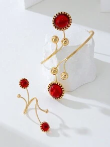 1 Set Retro Geometric Faux Pearl & Gemstone Jewelry Set, Women Party/Holiday Gift, Adjustable