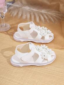 Baby & Toddler Girls' Sweet And Cute Sandals With Flower Embellishment, Suitable For Indoor And Outdoor In Summer