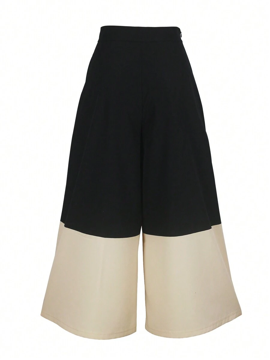 Women's Regular Waist Pocket Contrast Color Pants, Polyester Fabric, Machine Washable