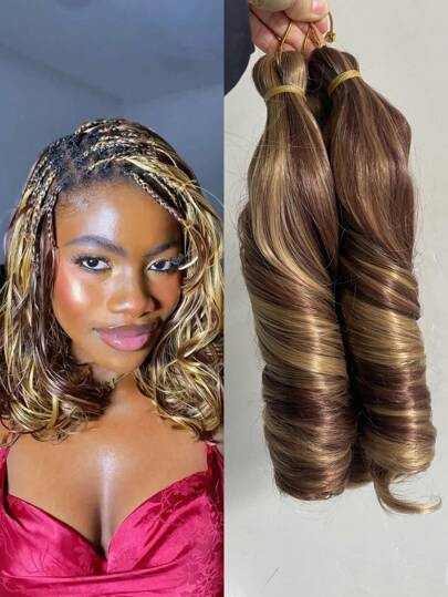 1 件 150 克 10 英寸长短鲍勃波西米亚风法式卷发编织发姜棕色金色合成丝滑卷发松散卷曲钩针接发螺旋马尾卷发盒状辫子