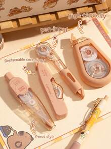 4pcs/38m Kappybara Correction Tape Set, Cute Highly Attractive Ins Style, Smooth Large Capacity Portable Corrector Tape, Suitable For Daily Use And Exams, Shock-Resistant And Silent