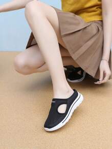 女士时尚拖鞋，软底针织平底鞋，透气软底鞋，休闲轻便一脚蹬平底鞋，适合妈妈和孕妇 - 黑色 - 查看 7