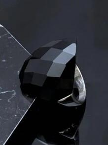 时尚高品质皇家蓝戒指女士不锈钢蓝宝石合成蓝宝石戒指 - 黑色 - 查看 1