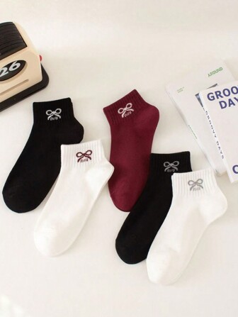 5/6/10 أزواج من الجوارب القصيرة البيضاء للكاحل، متعددة الأحجام، مزينة بفيونكة، جميلة ومنفذة للهواء، بأسلوب ياباني للنساء