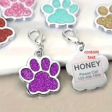 Customized Pet Paw Print ID Tag, Alloy Dog Tag, Engraved Cat Paw Pendant Tag, Dog Collar Nameplate