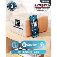 Internet Radio CD Player DAB+ Bluetooth Spotify Connect Podcasts FM Radio Dual Alarm 90 Presets Custom EQ Settings Full Colour LED Display Remote Control - Oak1 - View 3