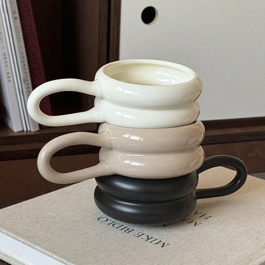 北欧简约优质陶瓷手柄马克杯 - 时尚的家用咖啡和水杯，非常适合家居装饰和返校节礼物